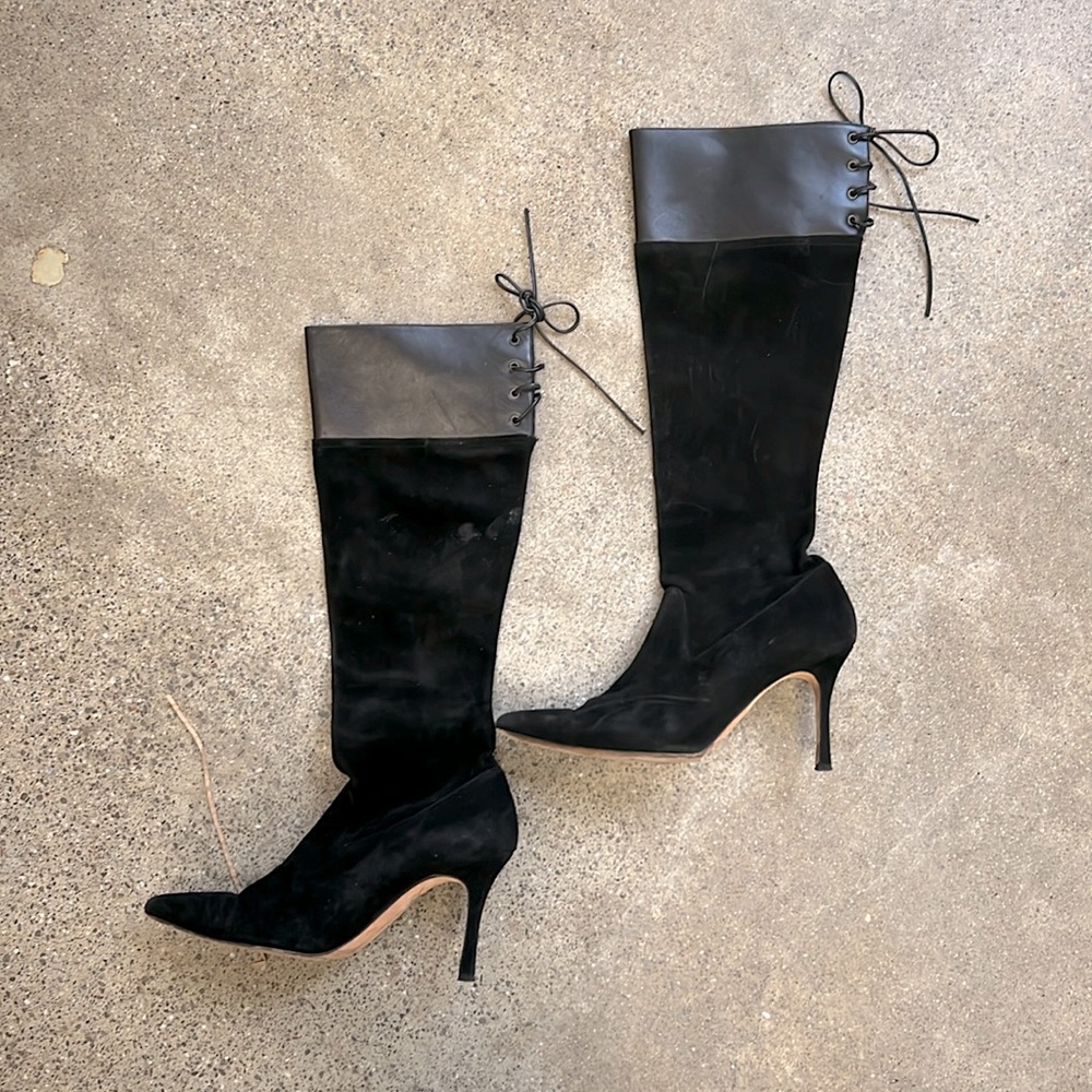 Manolo Blahnik Black Suede Boots, size 37